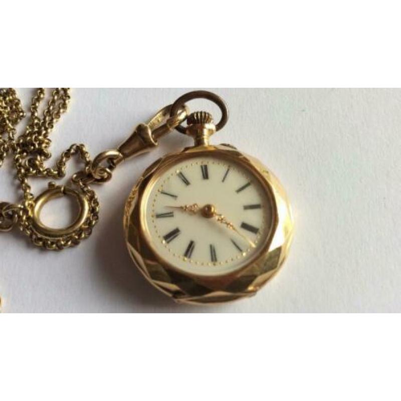 Antiek gouden dames horloge met gouden ketting (10 gr)