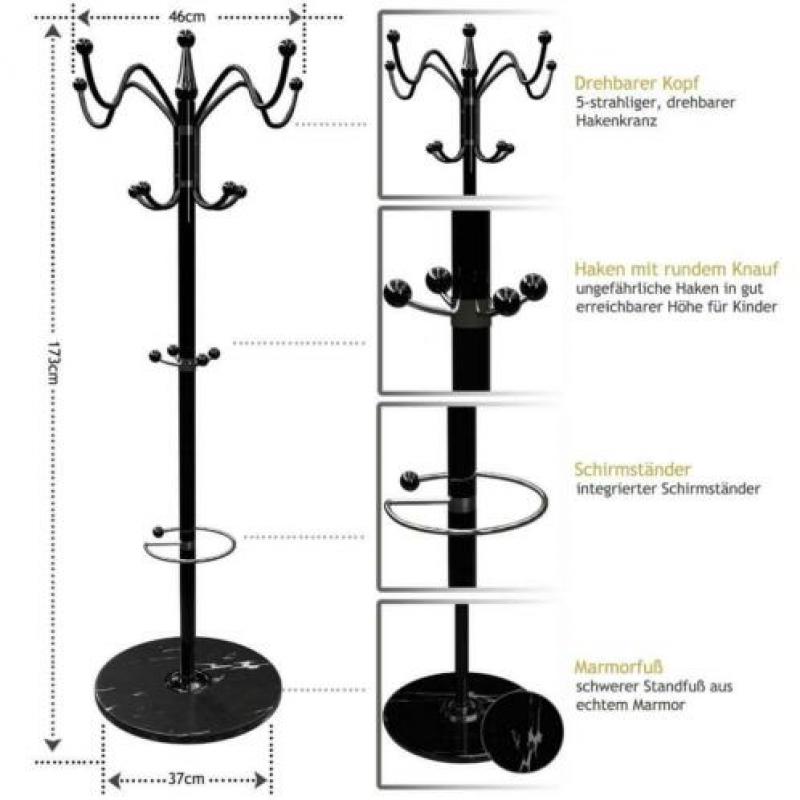 Kapstok staande staand zwart marmeren voet GRATIS BEZORGD!