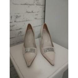 Karen Millen beige pumps met zilveren accenten, maat 38