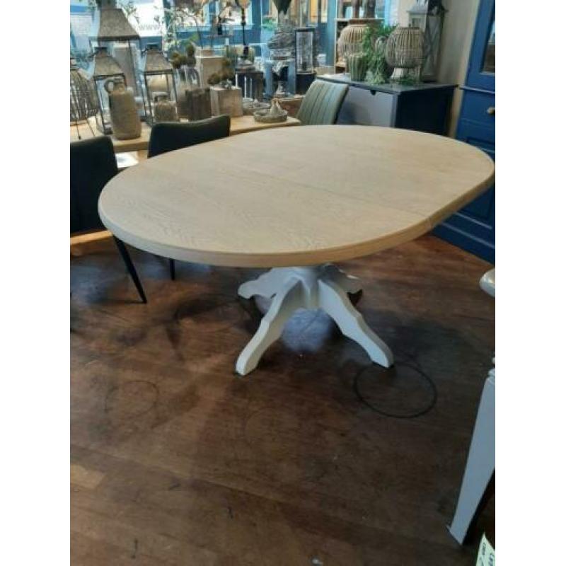 Ronde verlengbare eettafel eikenhout wit/blank