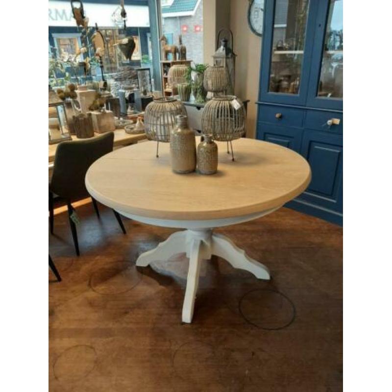 Ronde verlengbare eettafel eikenhout wit/blank