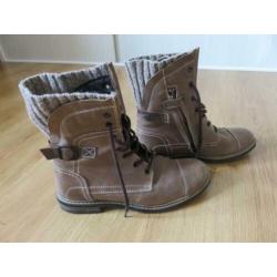 Stoere lederen bruine veterschoen met rits Piedro mt 39