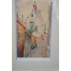 J Buiten, aquarel -Haarlem -Zuiderschoolsteeg - stadsgezicht