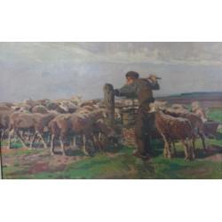 Irma van Eysinga: Boerenjongen met schapen op texel-1918