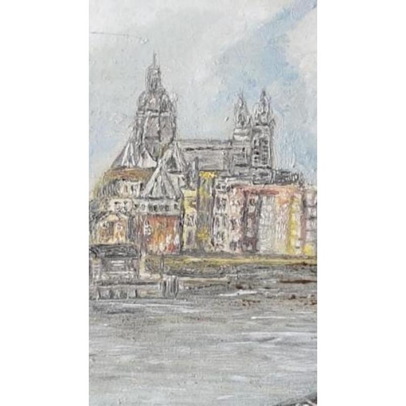 Olieverf schilderij Amsterdam Nicolaaskerk Schreierstoren