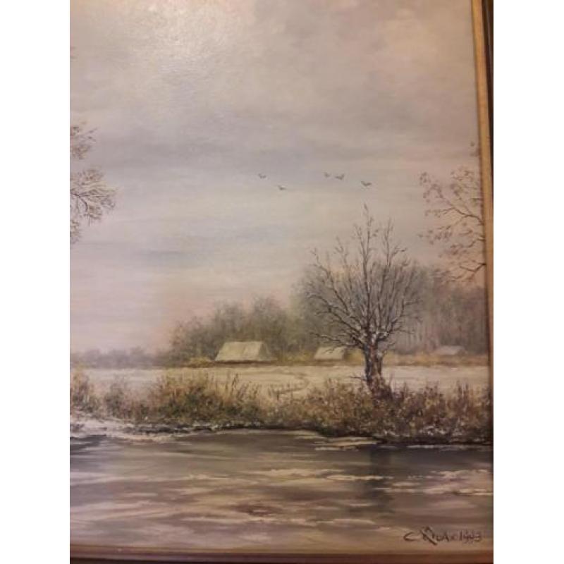 Winterlandschap, kasteel, olieverf schilderij, kwaliteit