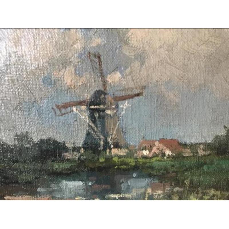 Mooi compact molen landschap schilderij 30x25 cm